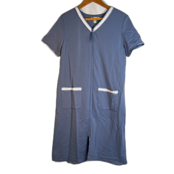 Richie House Full Zip Robe Night Dress Nightgown Short Sleeve Small Cotton Blend - Picture 1 of 9
